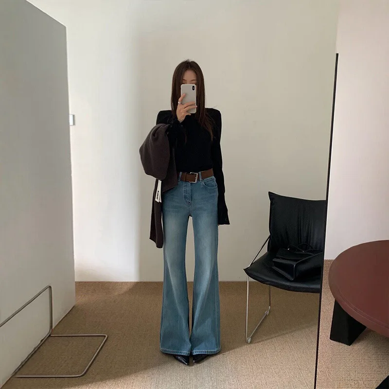 Light Blue High-waiste Jeans Women's 2026 Autumn New Models Do Not Stick To The Legs, Show Thinness and Drape, Long Pants
