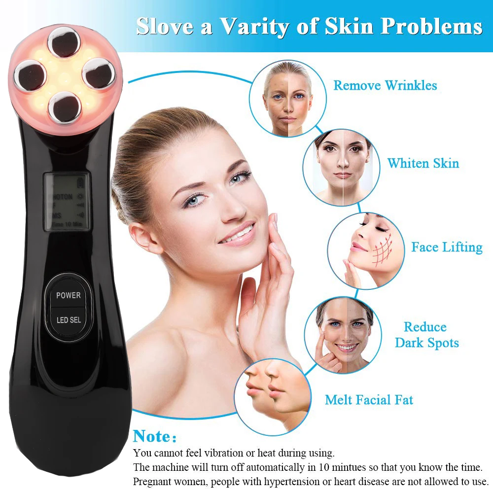 Radio Frequency Face Lifting Machine EMS Micro-current Facial Skin Firm Massager LED Photon Rejuvenation Beauty Device LESEN USB