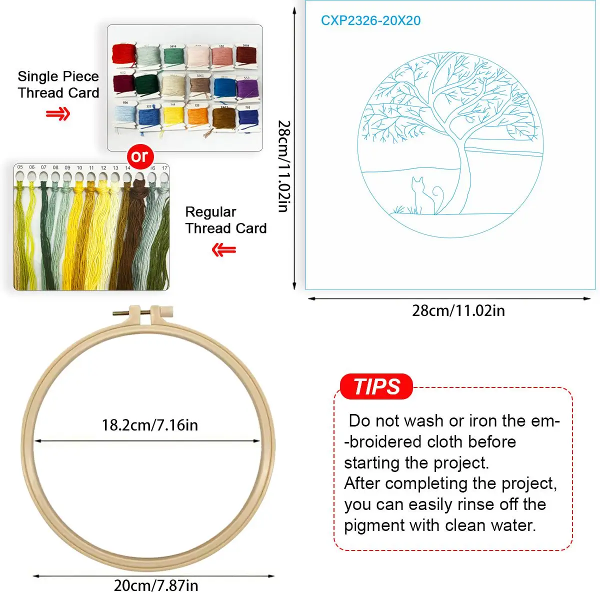 1 Stück 20X20CM/15X15CM 7,87/6,3 Zoll Baum-Stickerei-Starter-Kit DIY-Kit DIY-Stickerei-Set Handarbeiten Malerei Nadelkunst – Detail 4