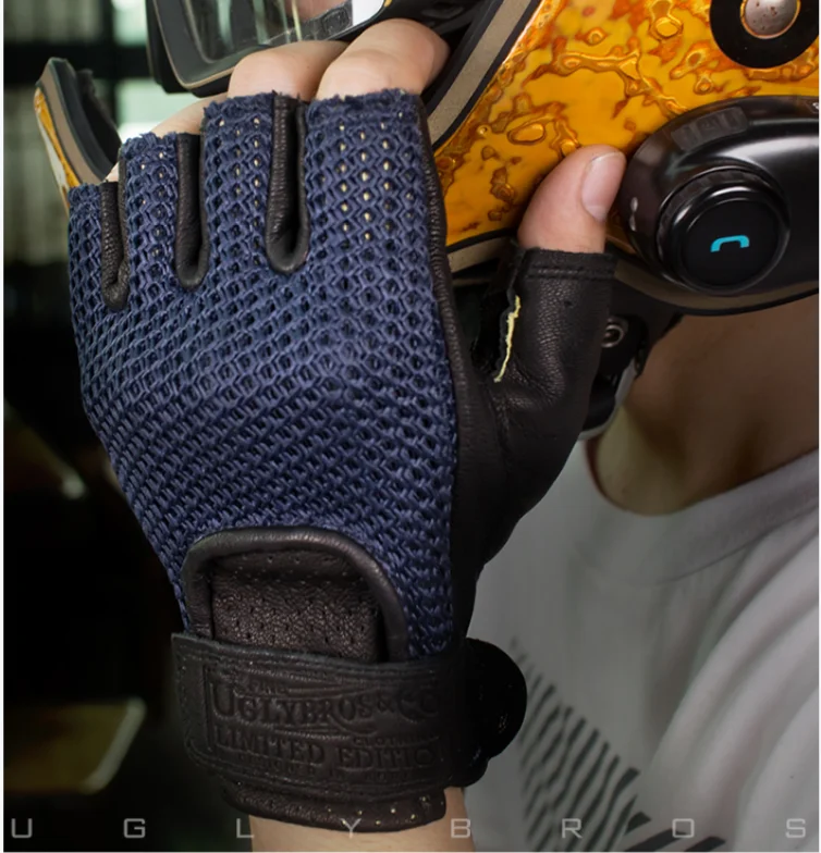 Uglybros Retro Motorcycle Gloves Full Finger Touchscreen Sheepskin Summer Breathable Hole Motobike Luvas Genuine Leather Gloves
