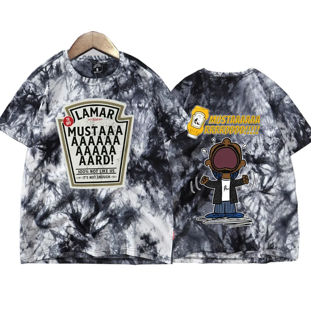 Kendrick Lamar Mustard Tie Dye Shirts Harajuku Hip Hop  Round Neck Short Sleeve Tee