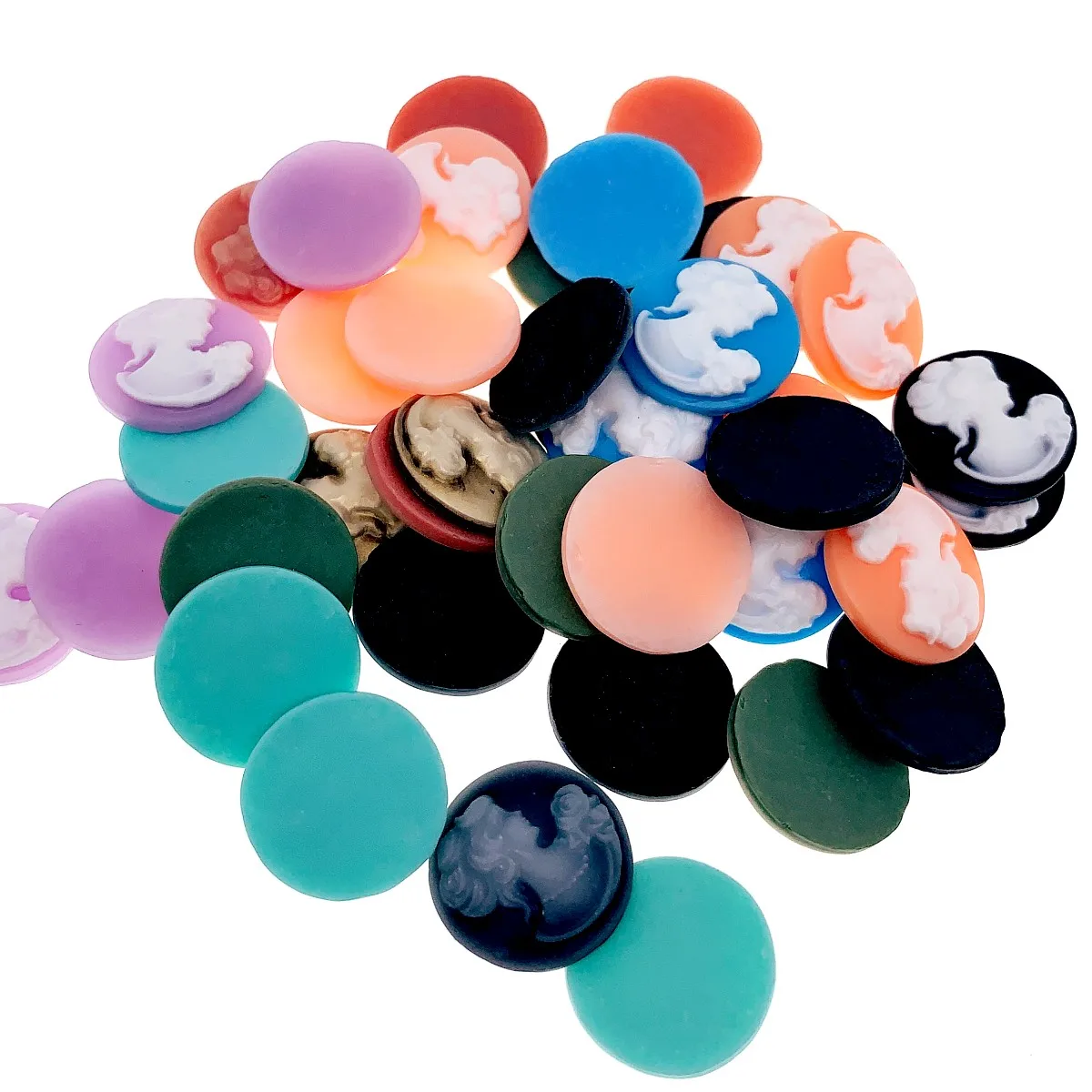 Onebeading 20mm Flat Back Resin Beauty Round Cameos Cabochons For Blank Base Bezel Settings DIY-Accessories 20pcs K06023