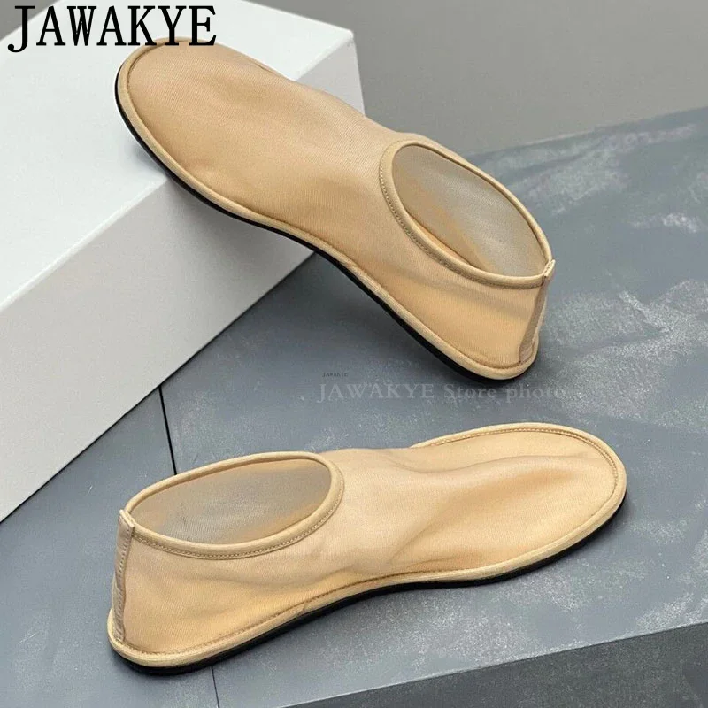 Summer Beige Mesh Net Flat Shoes For Women Round toe Low Top Loafers Shoes Luxury Runway Fashion Week Dance Walk Shoes Woman