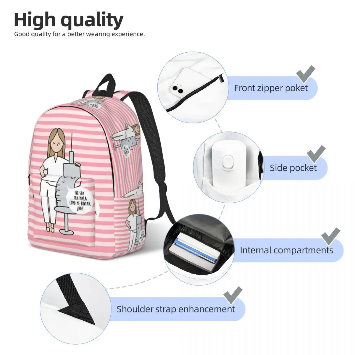 Backpack for Kindergarten Primary School Student Enfermera En Apuros Doctor Nurse Book Bags Boy Girl Kids Daypack Travel