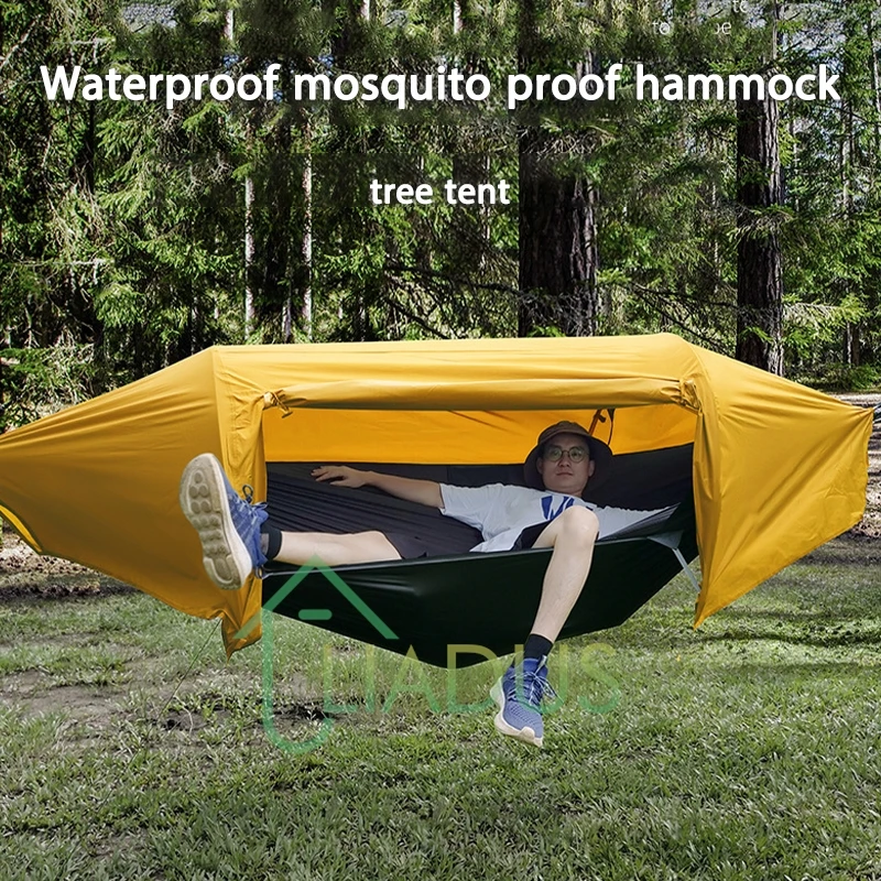 Outdoor Hiking Camping Waterproof Mosquito Proof Outdoor Hammock 2.7mX1.4m Waterproof Coefficient 1000 70D Nylon Cloth 210T Mesh