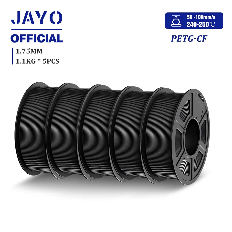 JAYO PLA-CF 3D-printerfilament 1,75 mm PETG-CF/PLA koolstofvezelfilament Hoge taaiheid Hittebestendige 3D-printmaterialen