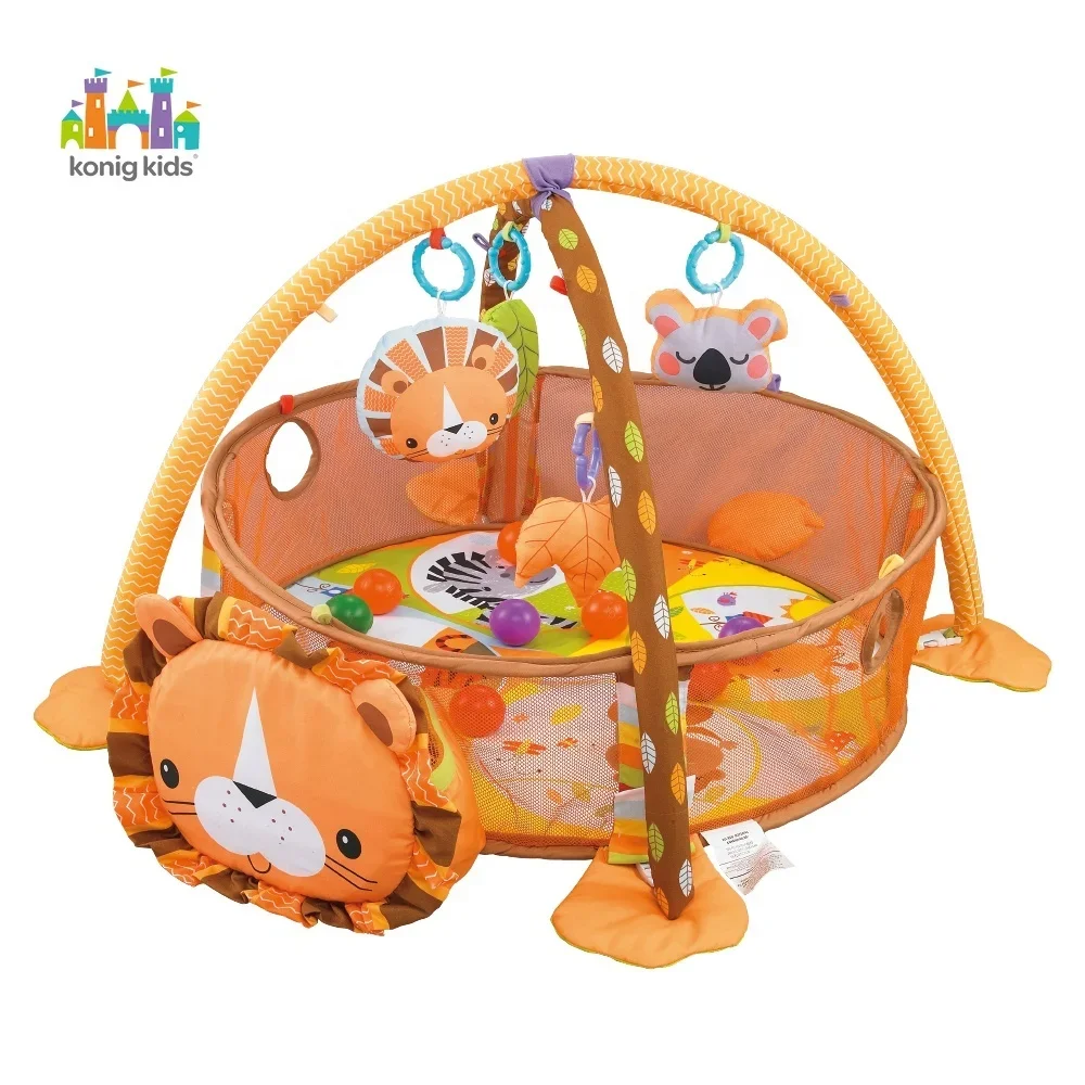 Konig-colchonetas de juegos Para niños y bebés, 3 en 1, animales, leones, coloridos, Gimnasio de actividades, juegos de bolas