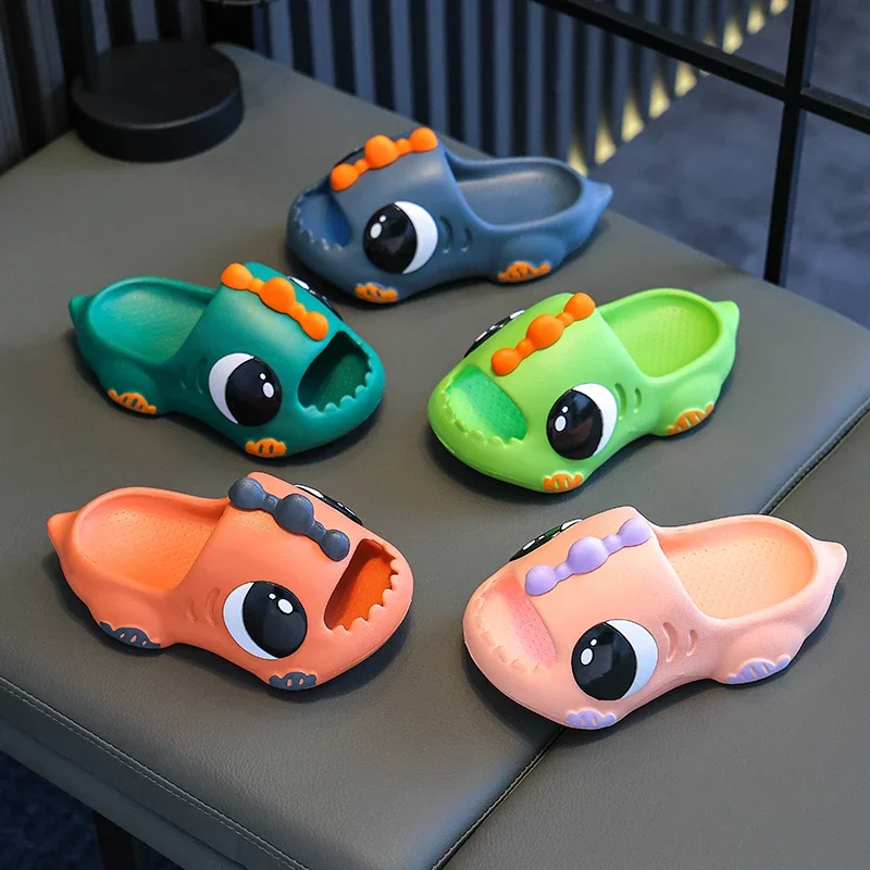 Summer Aged 2-16 Children Slippers Cute Cartoon Dinosaur Soft Sandal For Boys Girls Flip Flops Non-Slip Indoor Home Kids Shoes