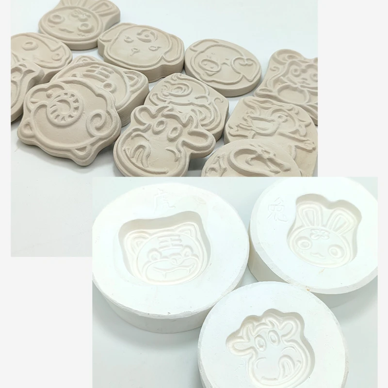 Pottery Cartoon Mold 12 Zodiac Impression Pattern Plaster Cutting Die DIY Ceramic Animal Model Impression Grouting Process Tools