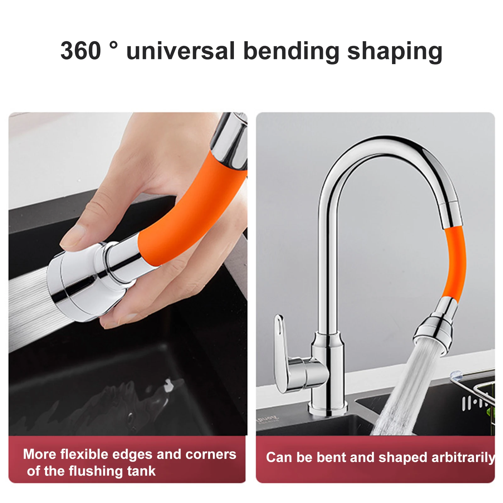 3 Mode Universal Kitchen Sink Faucet Extension Extender 360°Free Bending Flexible Hose Water Tap Pipe Extension Tube Adapter