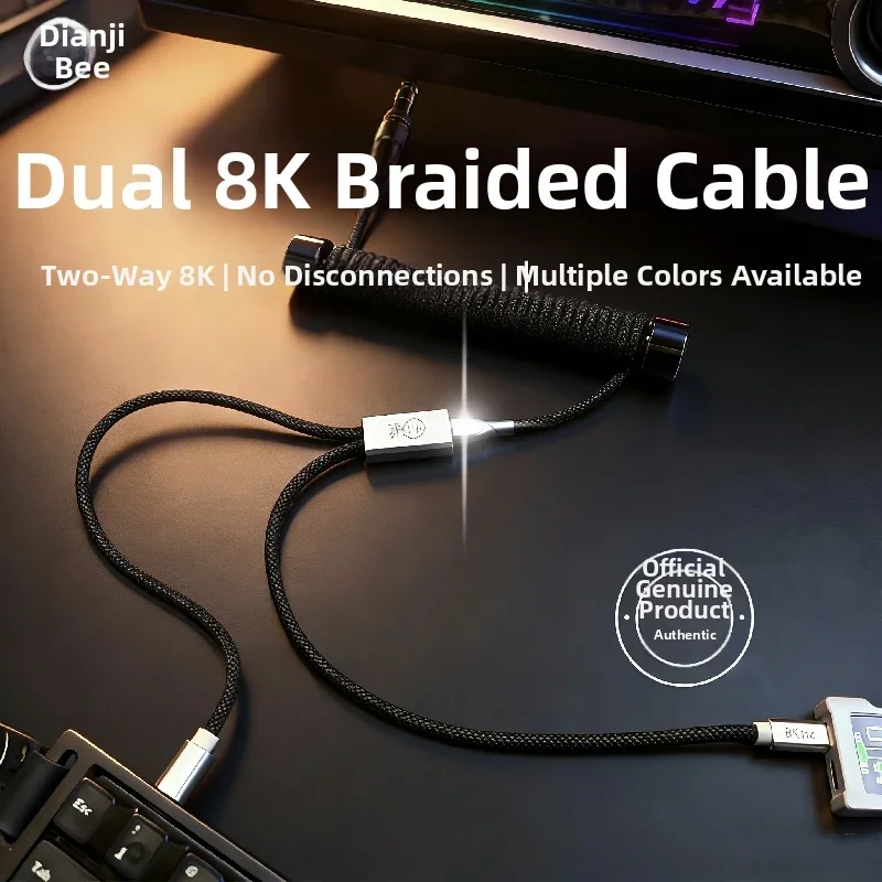 Macaron 8k Cable for Magnetic Keyboard 1-to-2 Split Design Coiled Spring Rgb Cable Braided Usb C for Mechanical Keyboard