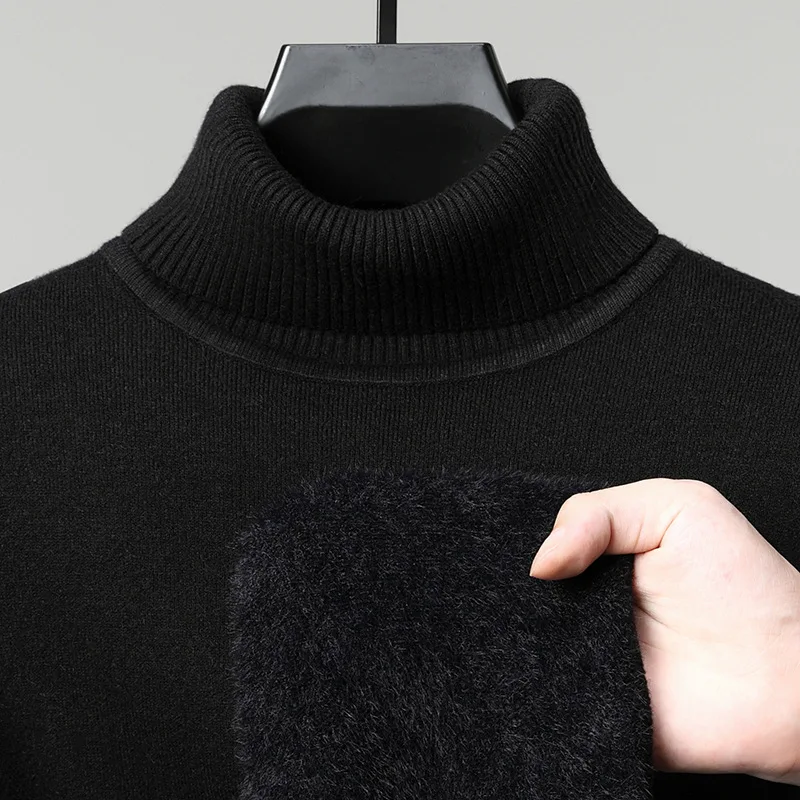 Semi-turtleneck Fleece Thickened Men's Winter New Warm Integrated Fleece, Bottomed Knitted Sweater