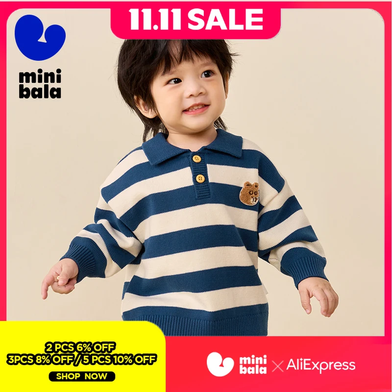 

Вязаный свитер Mini Bala для мальчиков и девочек, детская рубашка поло с цветными блоками, мягкая и уютная детская одежда