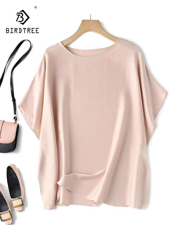 

BirdTree, 22MM 90%Natural Silk Elegant T-Shirt, Women Batwing Sleeve Solid, Commute Fashion Tops, 2024 Summer Autumn T47619QC