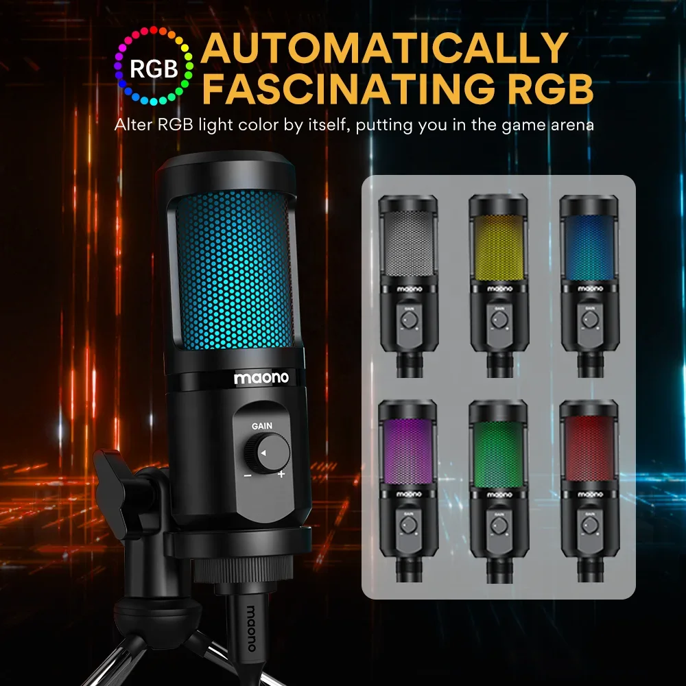 -MAONO Neue RGB Gaming Mikrofon Mit Mic Gain Desktop Mikrofon Podcast Microfono USB Mikrofon Für Gamer Gaming Mikrofone Ansicht 5