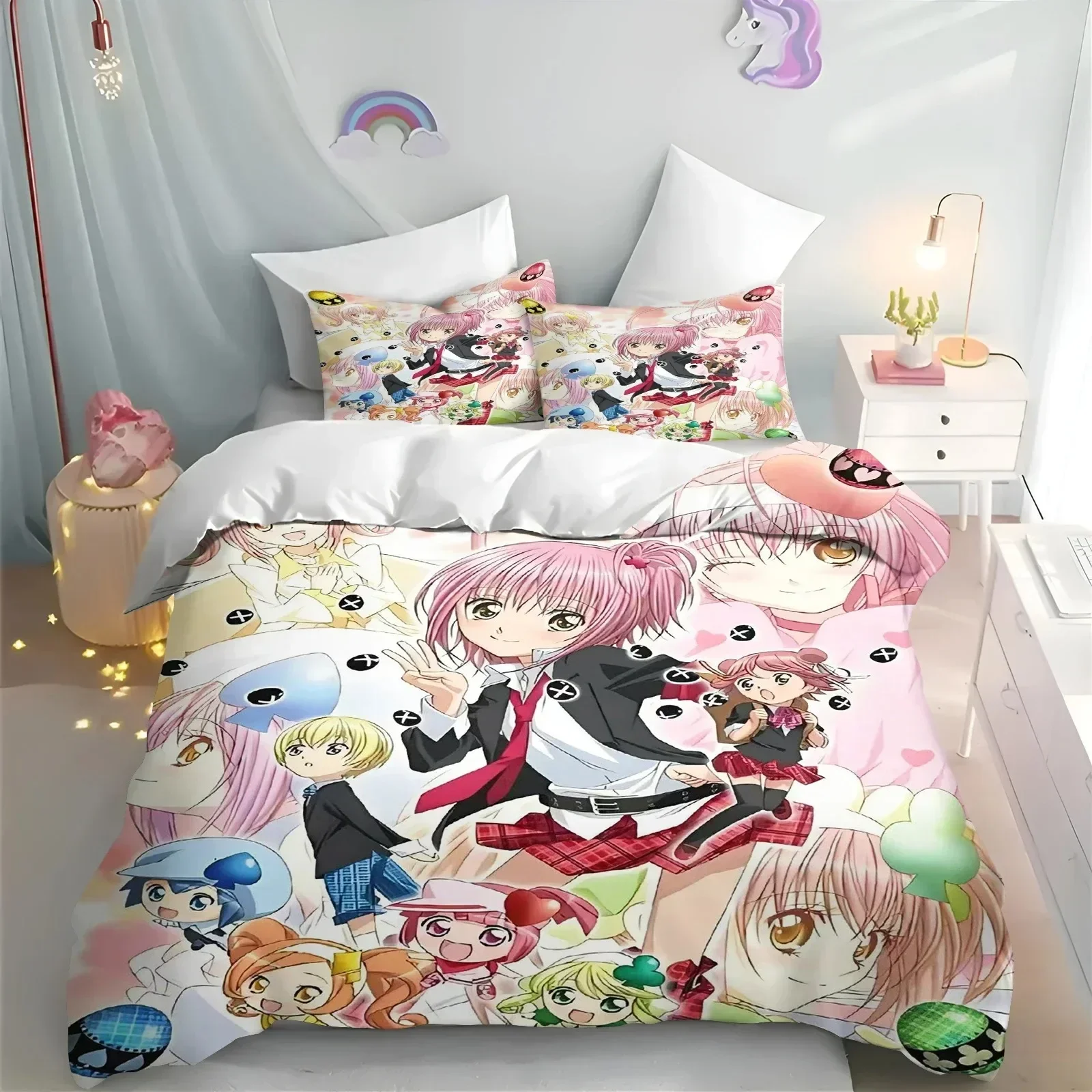 Exquisite Cartoon Shugo Chara Duvet Cover Set Children Hinamori Amu Cute Polyester Soft Breathable Comforter Animation Bedding S
