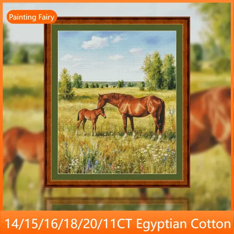[ZZ7570-Summer on th] DIY Stamped Cross Stitch Kit 11CT 14CT 16CT 18CT, Cotton Embroidery Threads, Needlework Supplies