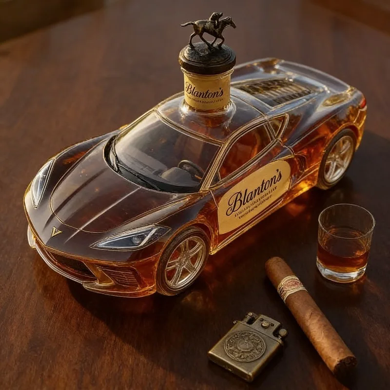 Luxury Sports Car Shaped Whiskey Decanter, Crown Topped Glass Liquor Bottle for Home Bar & Gifting