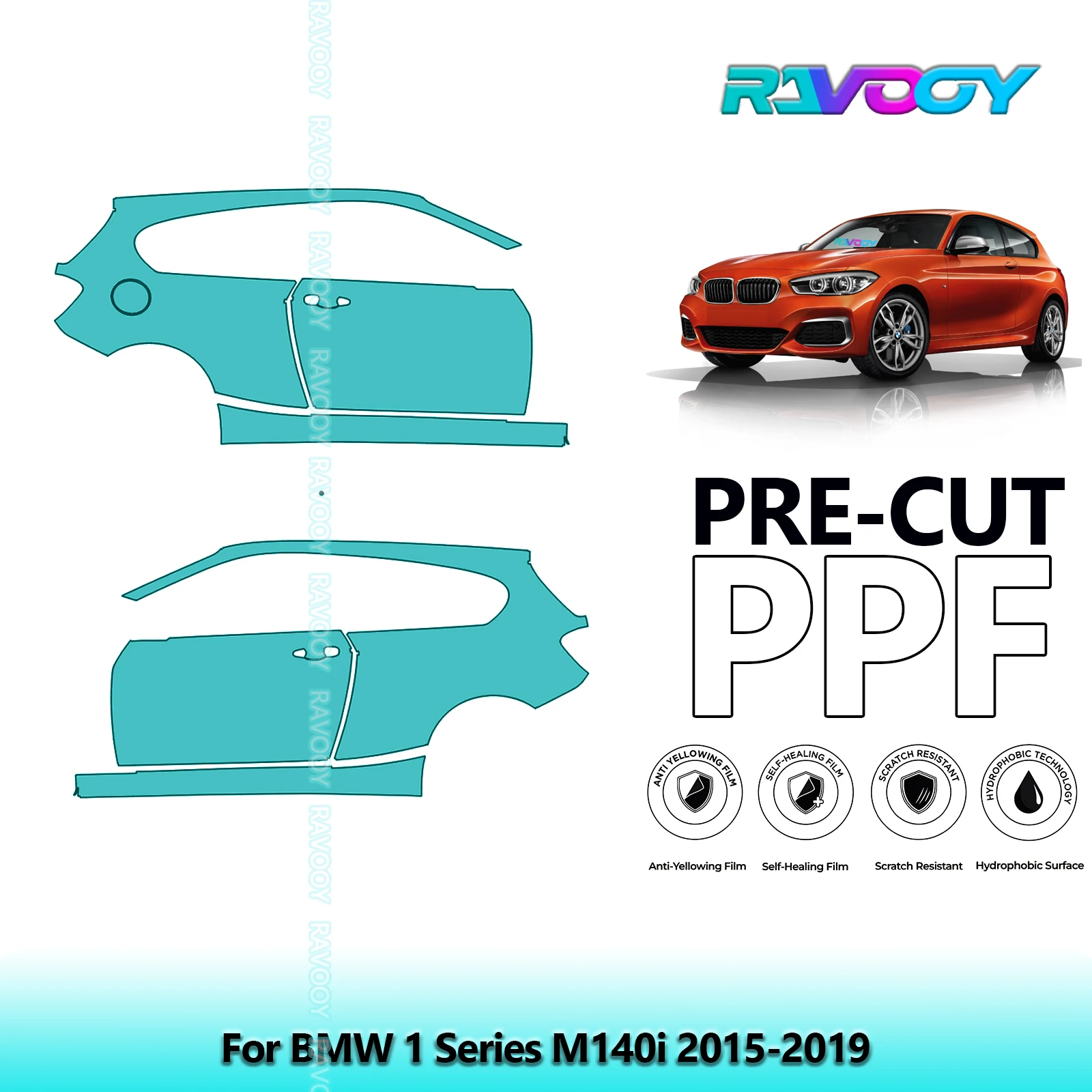 

For BMW 1 Series M140i 2015-2019 8.5mil Clear Matte Pre-Cut PPF Door & A/B Pillar Kit TPU Paint Protection Film Set