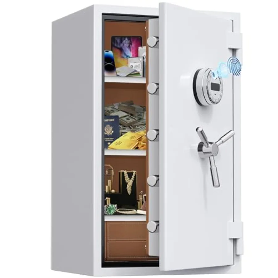 

Jewelry and document storage safe box, white leather-carpeted fireproof waterproof biometric safe, 9.8 cu ft extra large capaci