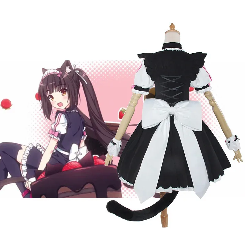 qq38Nekopara الشوكولاته الفانيليا تأثيري ازياء خادمة لوليتا لطيف القط نيكو الفتيات النساء الوردي الأزرق فستان سباق طويل تا
