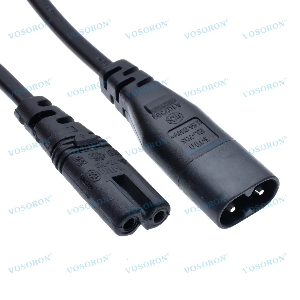 Conector IEC 60320 C8 a receptáculo C7, Cable adaptador principal de suministro de extensión macho a hembra, 30cm/60cm/180cm/300cm/500cm