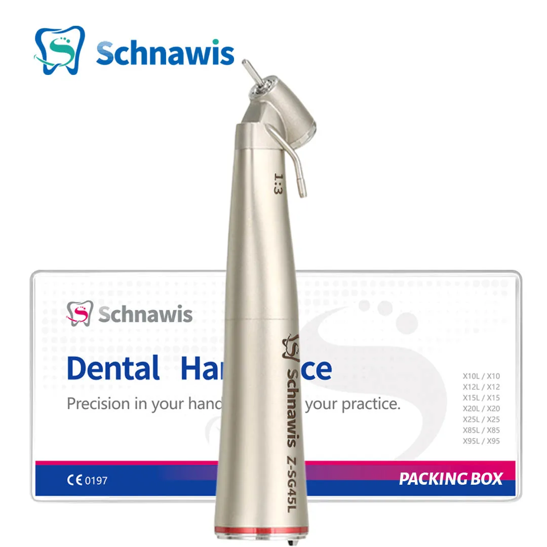 Schnawis Dental Surgical Handpiece 45 Degree Angle 1:3 High Speed Red Ring Dentistry Contra Angle External Water Irrigation