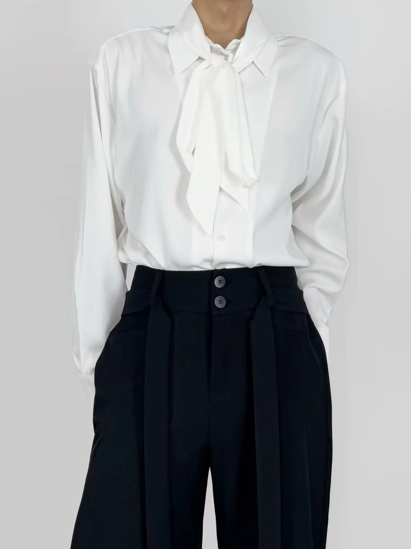 

Retro Sash Men's Long Sleeve Shirt Loose Commute Style Design High-End White Spring Season Polyester Fiber Formal Wear