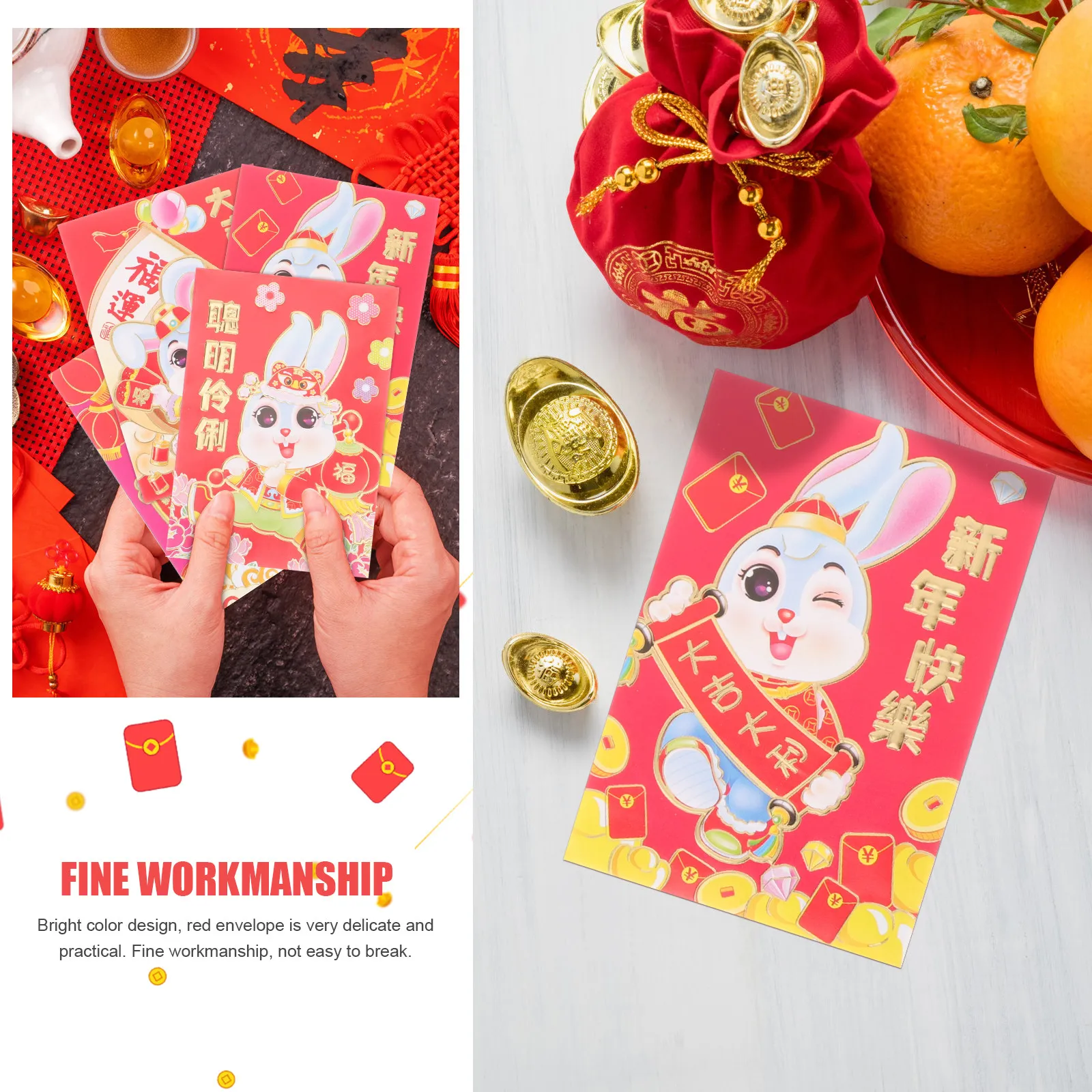 

54Pcs Bunny Pattern Red Envelopes Traditional Chinese Style Money Pouches Year of The Rabbit Red Packet Festival Celebration