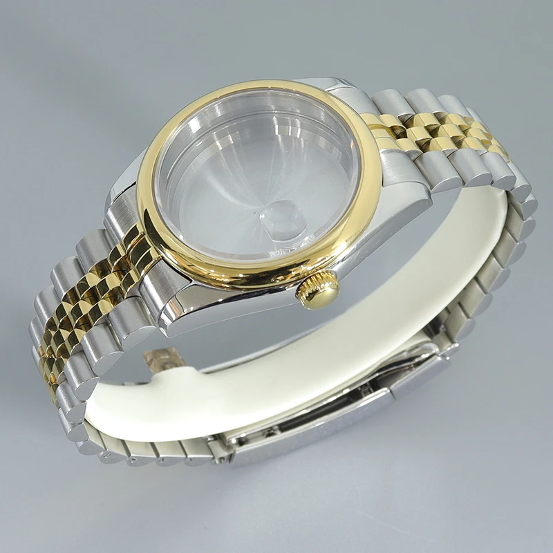 silvery Gold 36/40mm Fashion Bevel Edge Watch Case 5-link Bracelet Sapphire Fit Seiko nh35 nh34 Miyota8215 Movement 28.5mm Dial