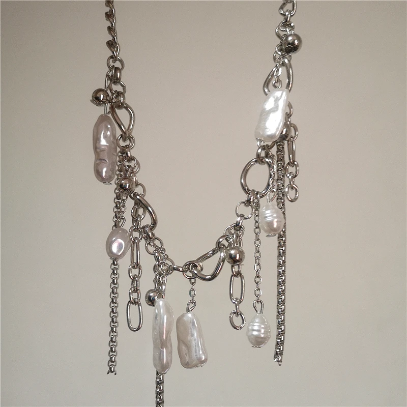 Unregelmäßiger Perlenanhänger, silberfarbene Quastenkette, dicke, klobige Halskette für Frauen, personalisierter Halsschmuck, Accessoires