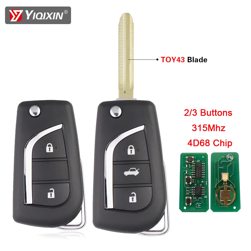 2/3 Button Remote Car Key For Toyota RAV4 Vios Hilux Yaris Camry Corolla Prado Verso Avensis AYGO 315Mhz 4D68 Chip TOY43 Blade