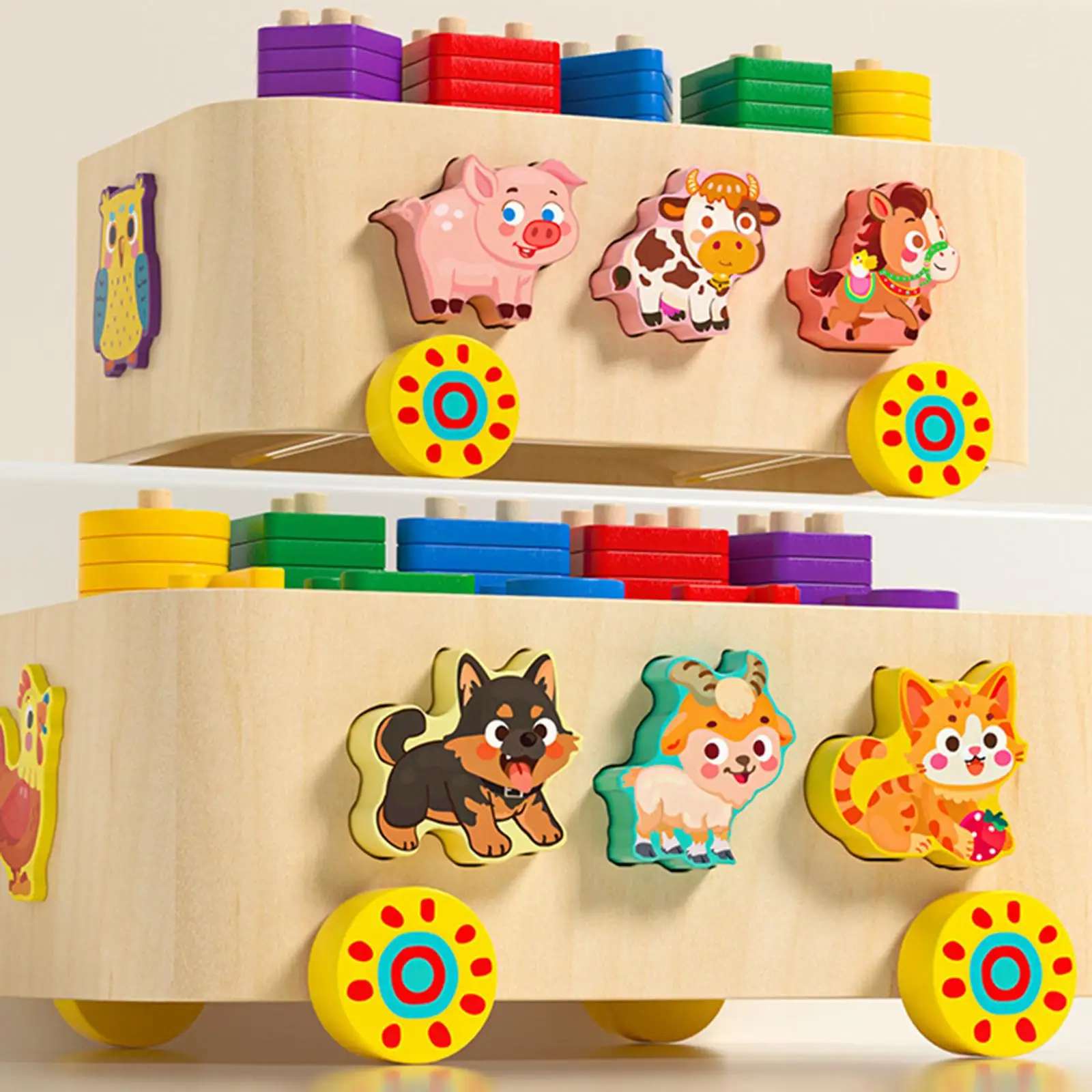 

Building Blocks,Hands on Ability, Color Number and Shape, Matching Set Educational Toy Children Wooden Beading Stacking Toy