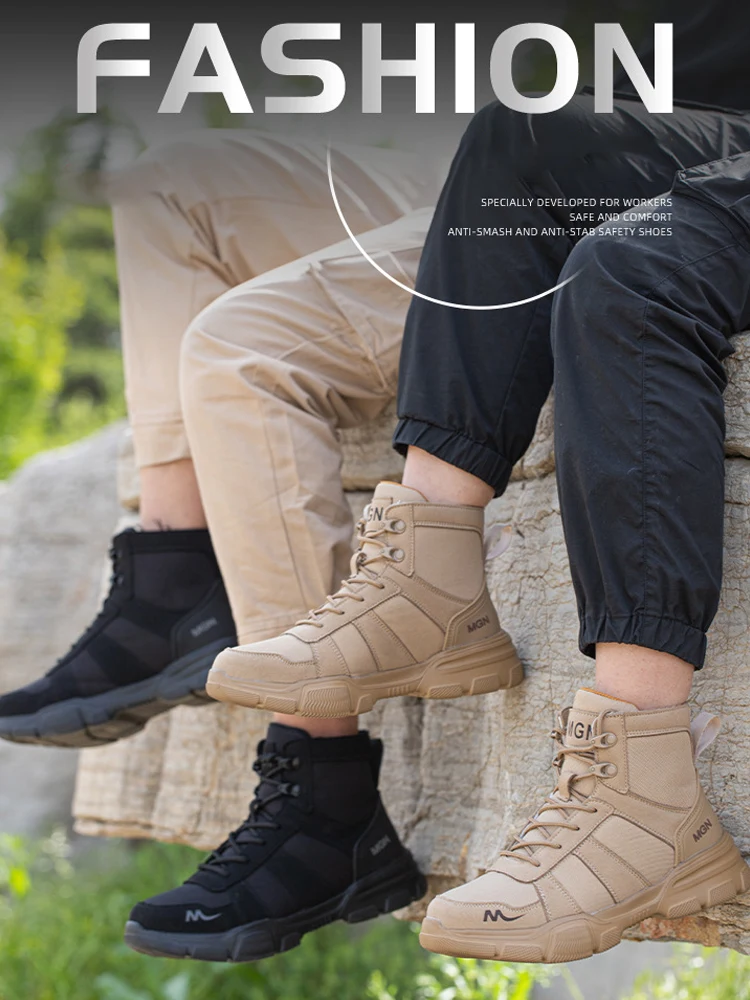 Protective Safety Shoes Men Indestructible Steel Toe Work Shoes Anti-Smash Anti-puncture Safety Work Boots Breathable High Top