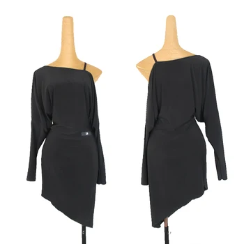 여성을위한 새로운 라틴 댄스 경연 대회 드레스 긴 소매 느슨한 연습 옷 Chacha Tango Smaba 라틴 댄스 드레스 S M