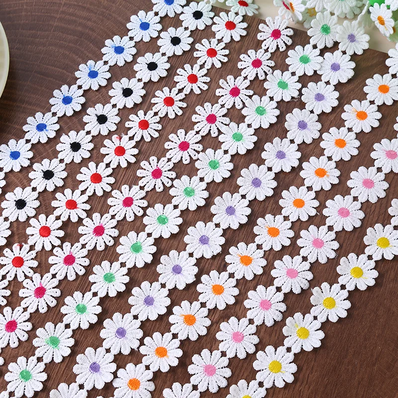 

15 ярдов/лот, 2,5 см, маленькие ромашки, подсолнухи, вышивка, одежда, аксессуары для волос, домашний текстиль, кружевная отделка