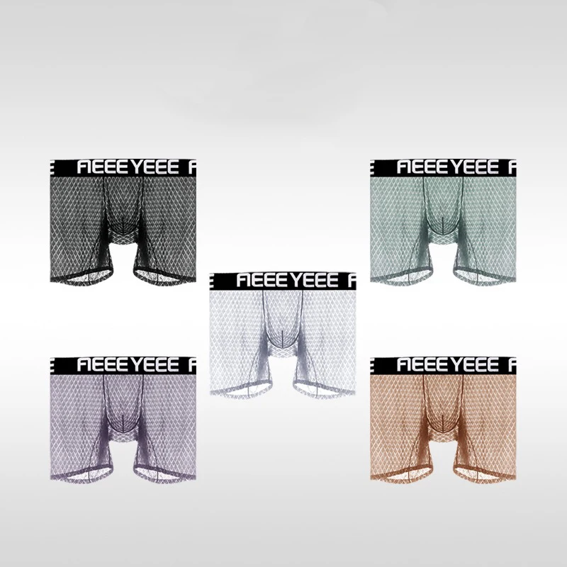 Men's Extra Long Boxer Briefs Ultra Thin Ice Silk No Trace Quick Drying Breathable Anti-Abrasive Legs