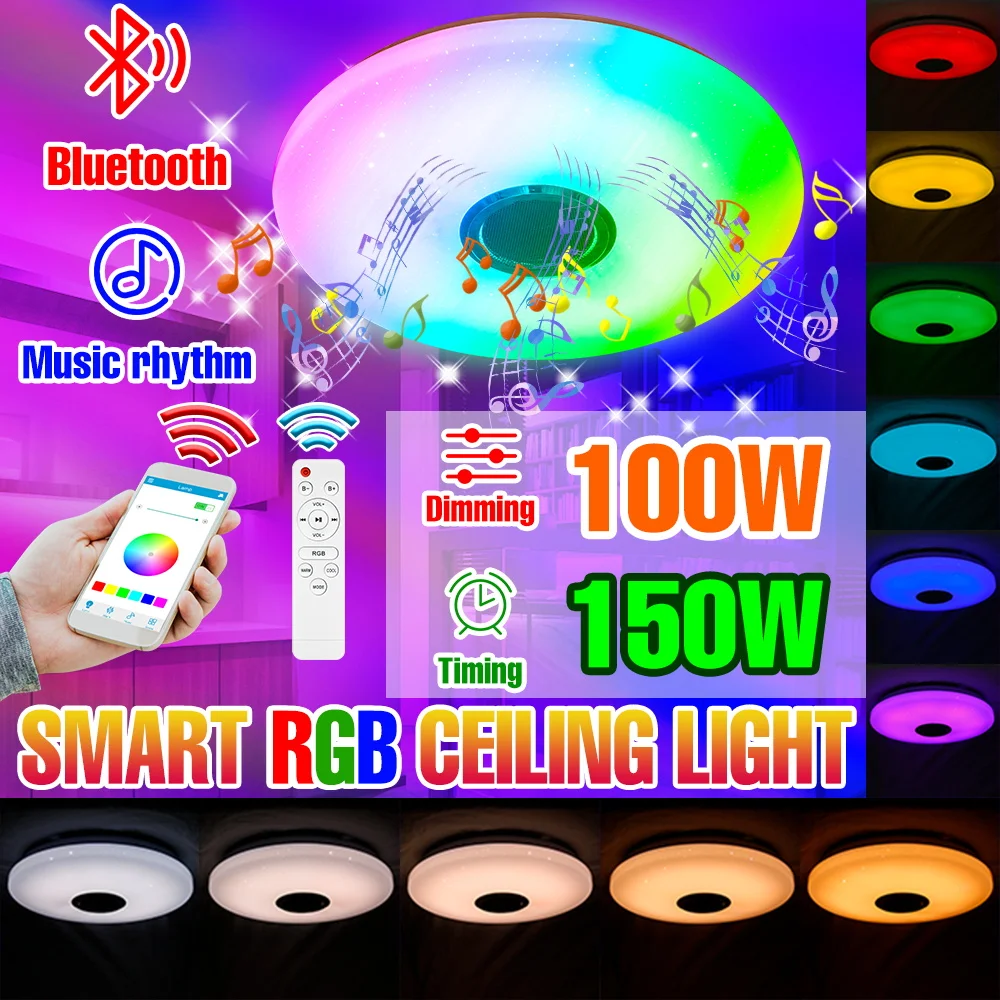 100W RGB LED  Ceiling Light Smart Bluetooth Round Atmosphere Lamp Connection APP Remote Control Dimming Home Decoration Lighting