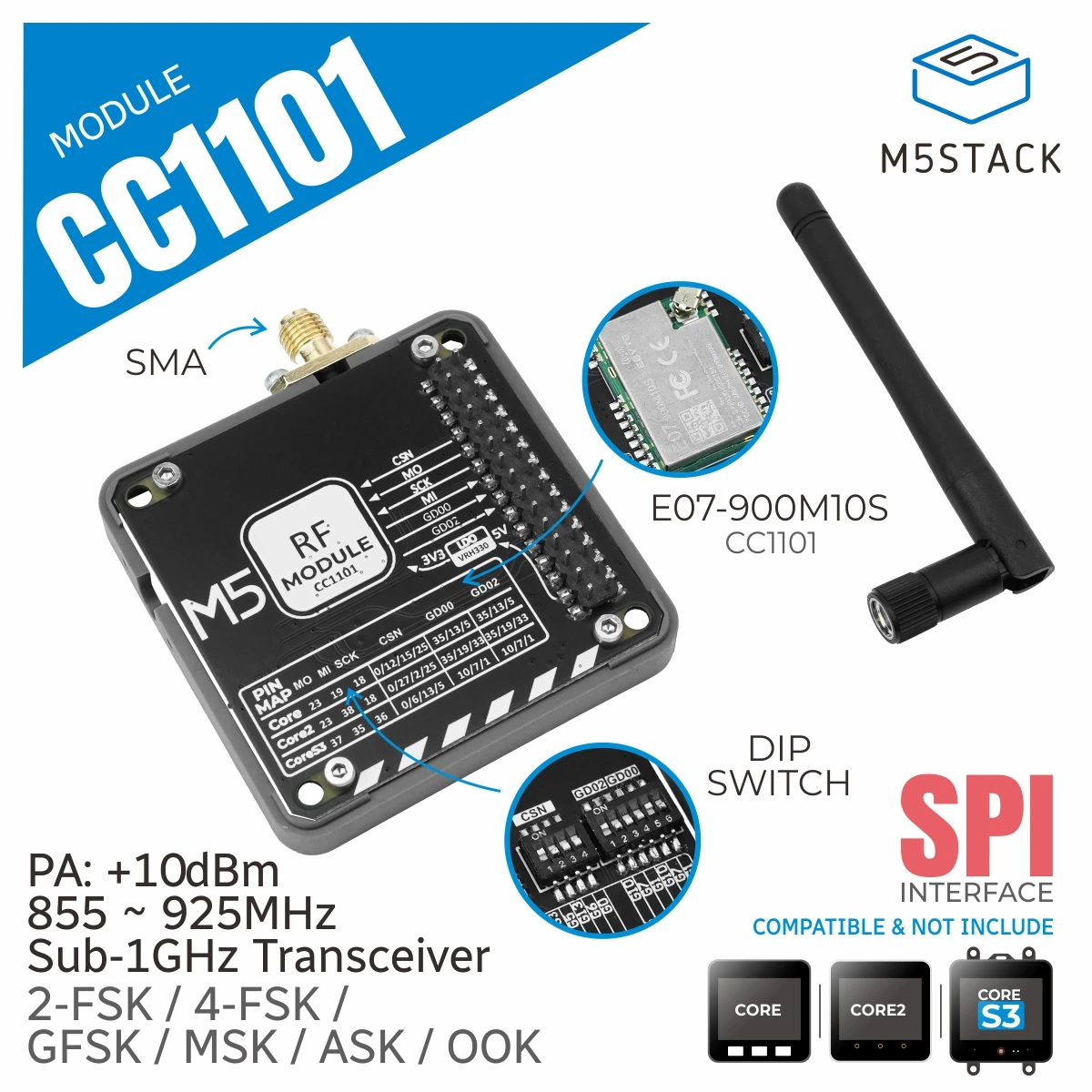 

Официальный модуль M5stack CC1101 (855–925 МГц)