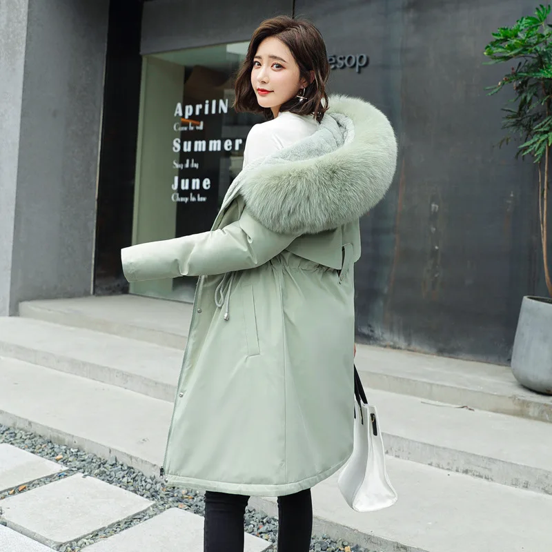 여성용 두꺼운 따뜻한 겨울 파카 코트, 모피 라이너, 라지 사이즈 6XL 후드, 긴 파카, 스노우 웨어, 패딩 의류