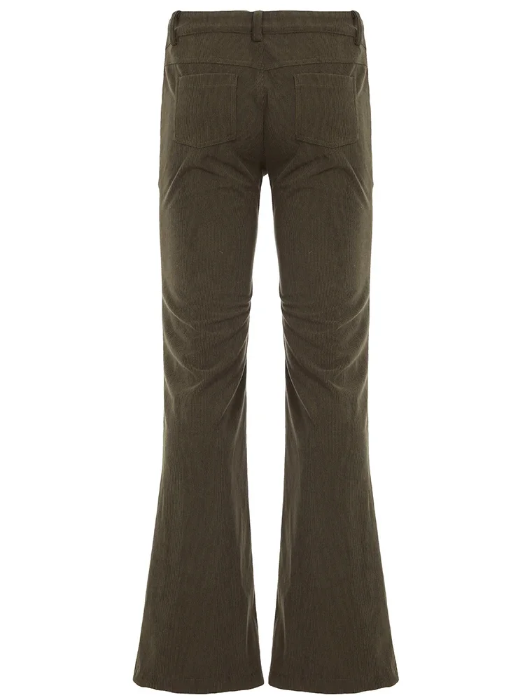 Vintage Aesthetic Leisure Flared Pants Solid Chic 90s Chic Pockets Trousers for Women Fashion Low Waisted Bottoms