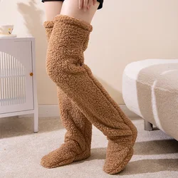 Winter Thigh High Socks Women Over Knee Long Socks Double-sided Fleece Stockings Socks Solid Color Plush Leg Warmers Home Office