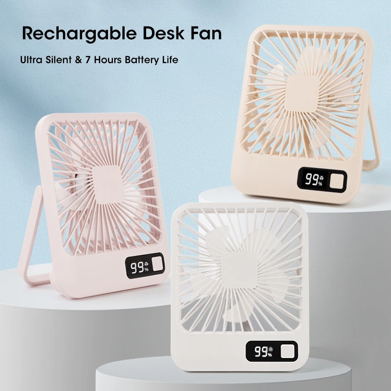 

Portable USB Rechargeable Desk Fan with 180° Tilt Folding Design Power Display 5 Speed Ultra Quiet Table Fan for Home Use