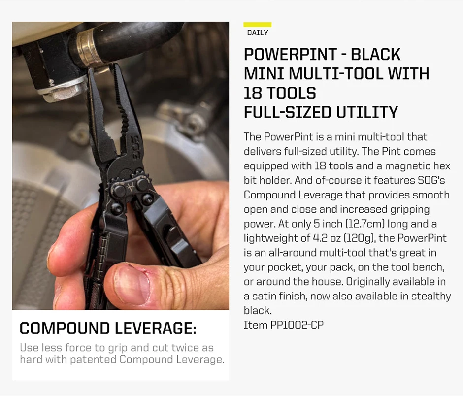 SOG PowerPint 18-in-1 Mini-Multitool mit Zange Taschenmesser Faltbares Multifunktionales Handwerkzeug EDC Überlebens- und Campingzubehör – Detail 2