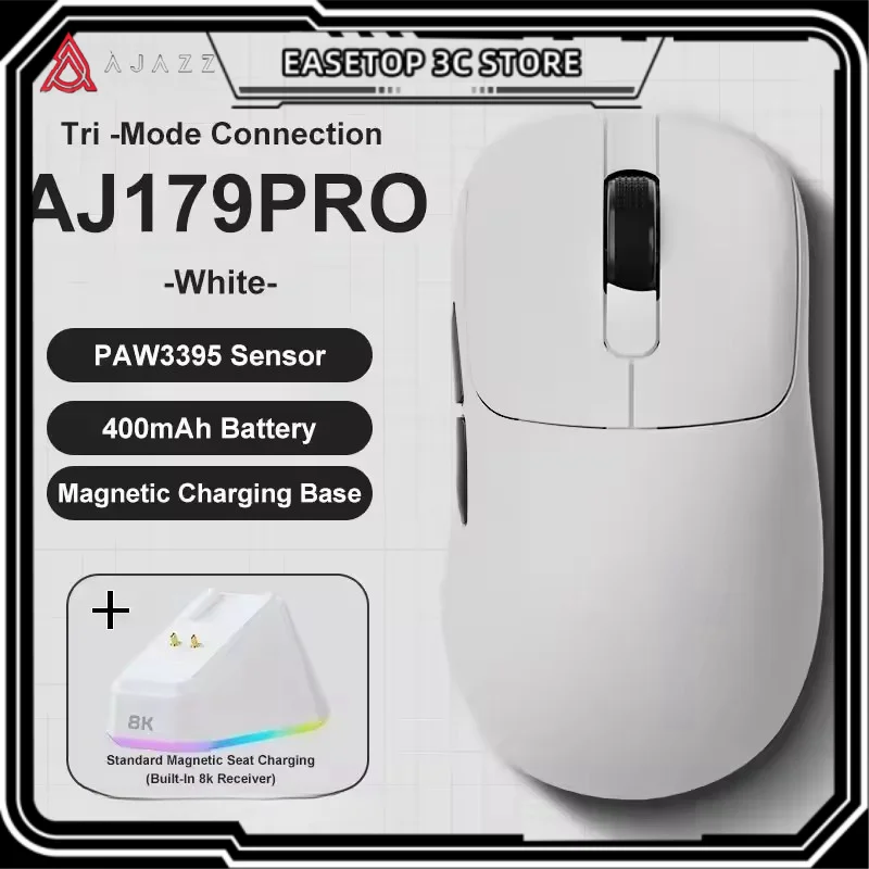 Ajazz Aj179 Pro Gaming Mouse Wireless Bluetooth 2.4g Tri-Mode Lightweight Paw3950 8k Magnetic Seat Charging E-Sports Game Mouse