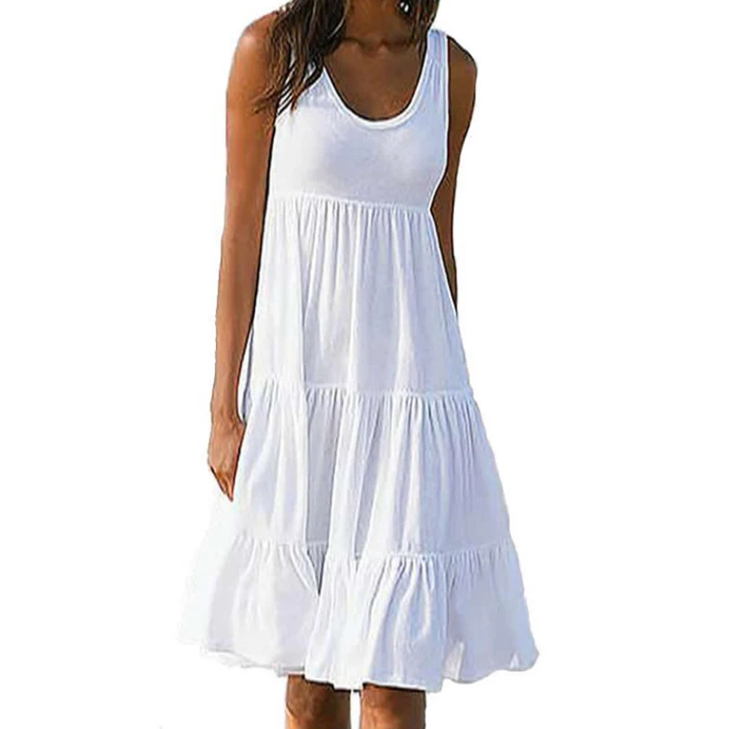 Summer Women Casual Solid Mini Dress 2026 Elegant Sleeveless Ruffles Loose Short Dress Beach Party Sundress Oversize Streetwear