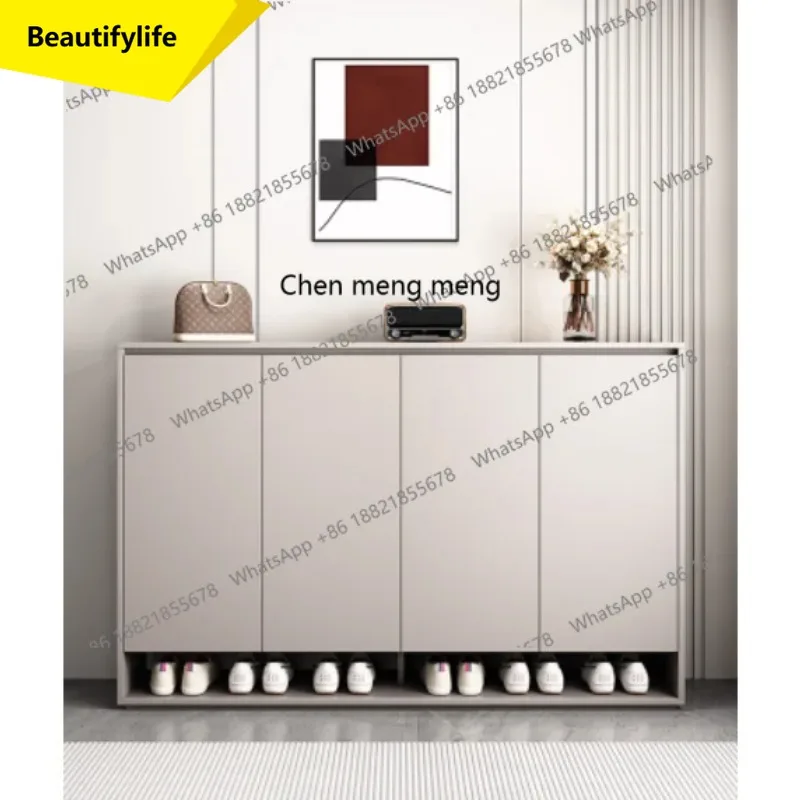 خزانة أحذية من الخشب الصلب A57، خزانة تخزين متعددة الطبقات ذات سعة كبيرة عند باب المنزل، مدمجة مع الحائط #1