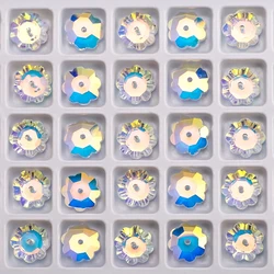 6/8/10mm Shiny AB Crystal Flower Pendant Round Glass Petals Beads Flat Bottom For Jewelry Making Necklace Earrings Accessories