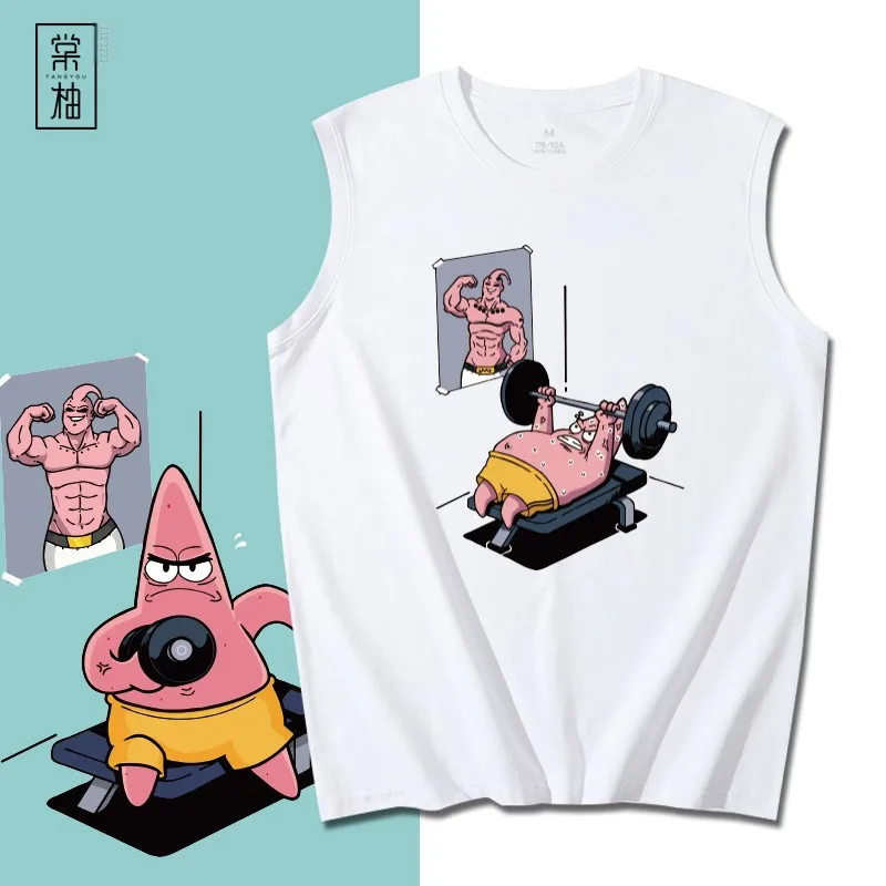 

Спортивная футболка Fitn Sport Vest Majin Buu Svel с принтом аниме, свободный крой, круглый вырез, хлопок, летняя, для активного отдыха