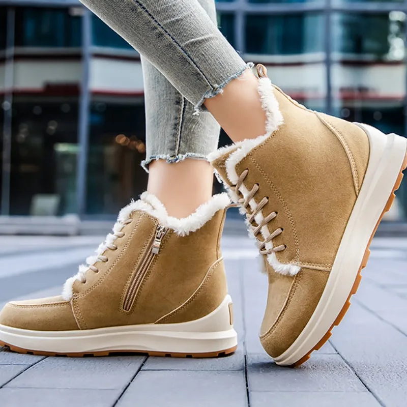 

Fashion Designer Snow Boots Women Winter Warm Plus Plush Faux Cow Suede Ankle Boots Fluffy Fur Booties Shoes Skiing Botas Mujer